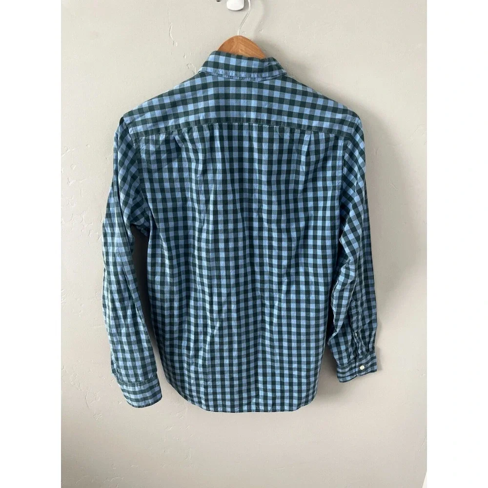 J.Crew Factory Mens SM Button Down Shirt‎ Long Sleeve Blue Green Check Collared